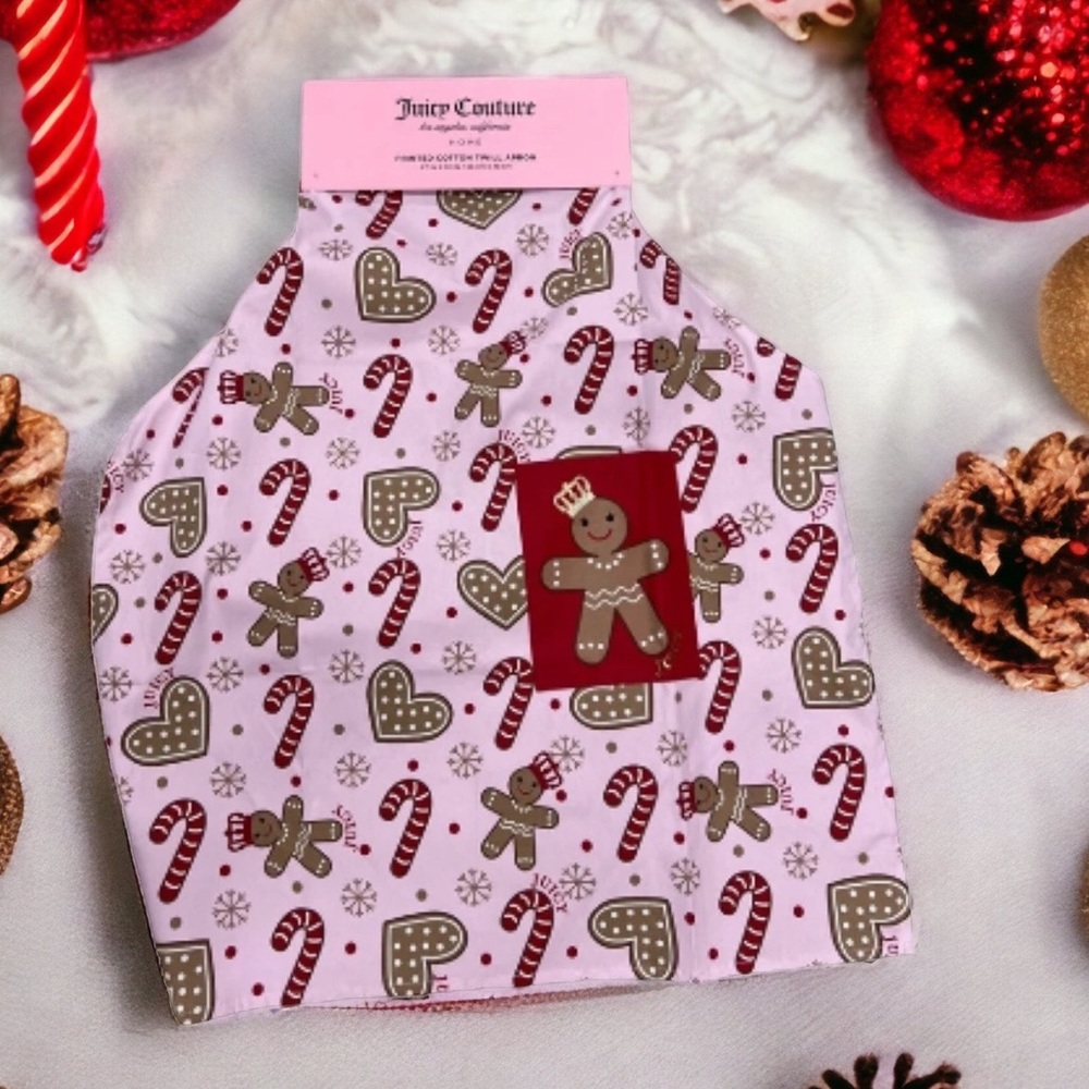 Juicy Couture Pink/Red Gingerbread Man Printed Cotton Twill Apron